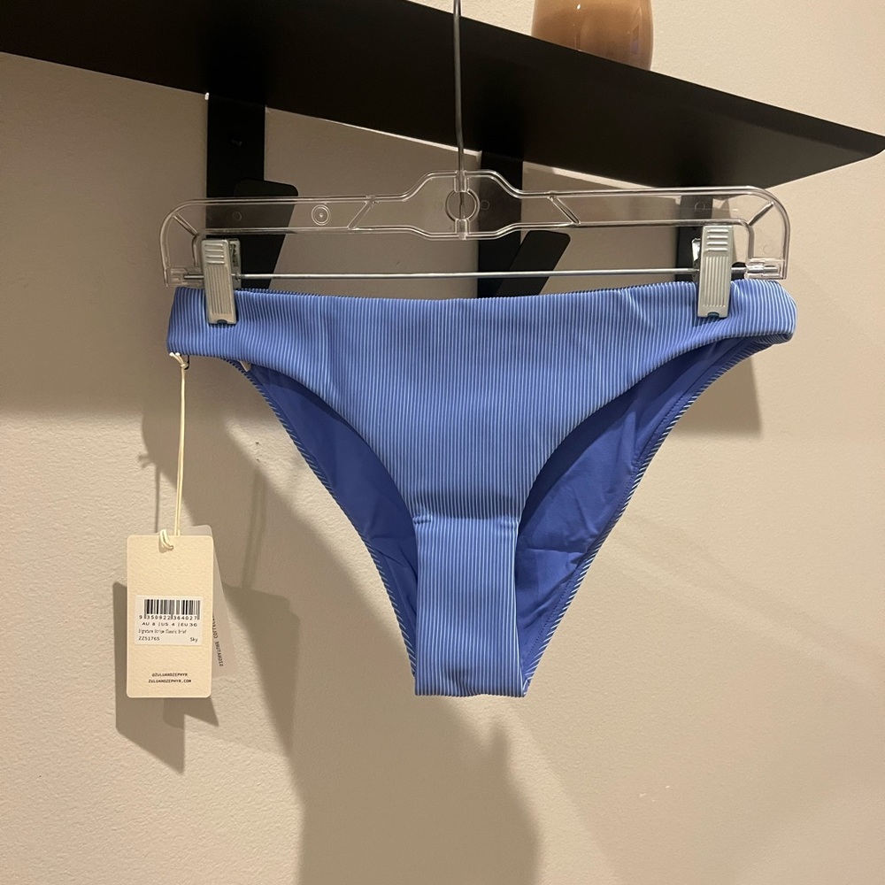 Zulu & Zephyr Signature Stripe Classic Brief. Sz 4. Sky Blue Bikini Bottoms. NWT